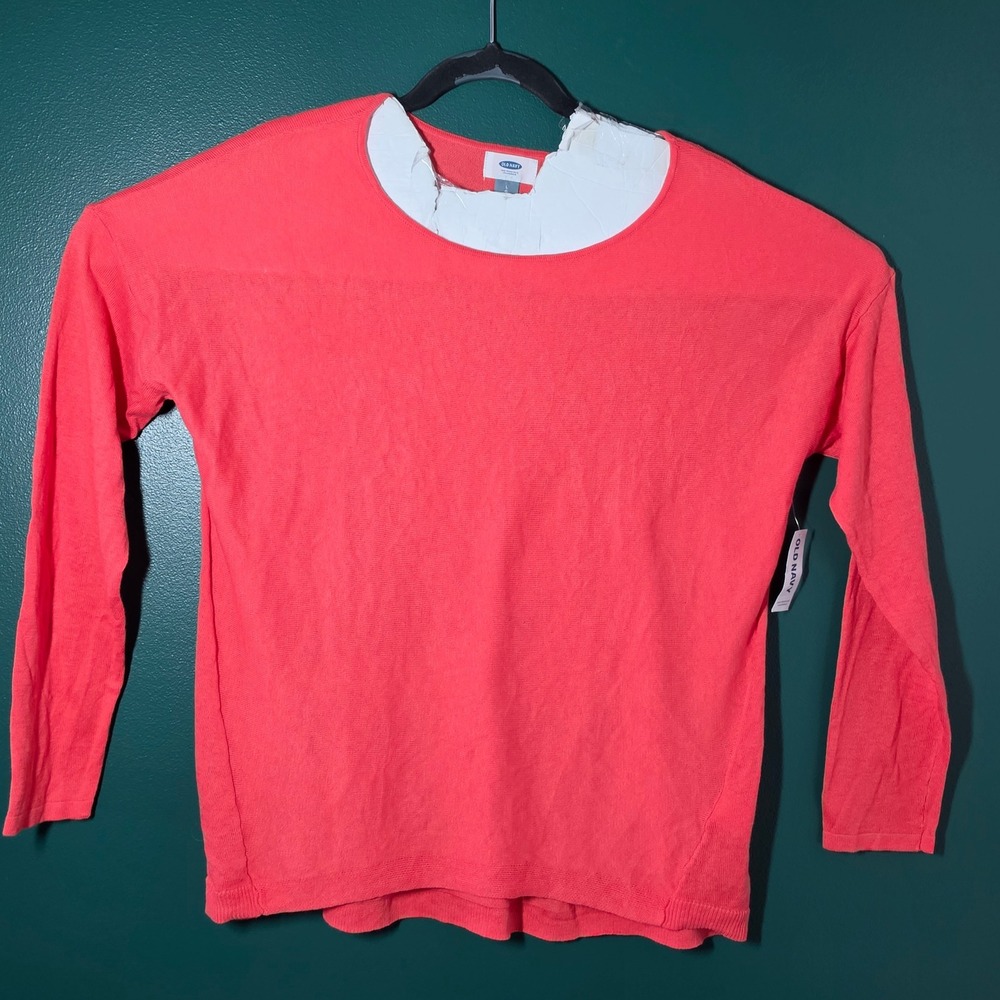 Old Navy Womens Coral Pink Lightweight Long Sleeve Crewneck Sweater Size L NEW